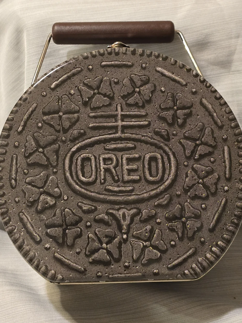 Vintage 1990's Nabisco Oreo Cookie-shaped Tin Used as Lunch Box/Collectible Tin